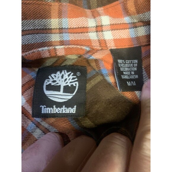 Timberland Mens Brown Plaid Button Up Long‎ Sleeve Collared Shirt Size M NEW - Picture 2 of 4